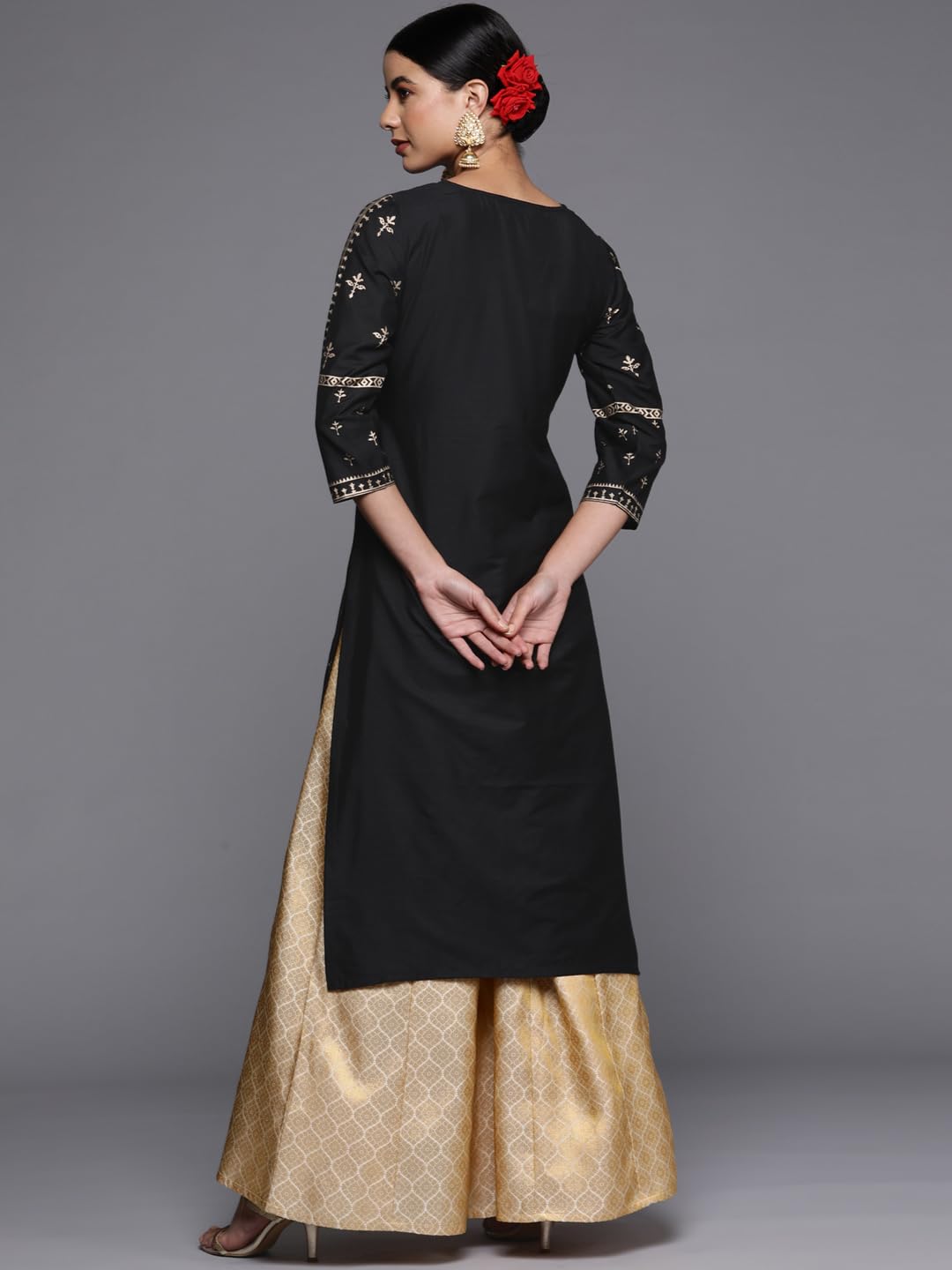 Libas WomenS Silk Printed Straight Kurta (24031O_Black