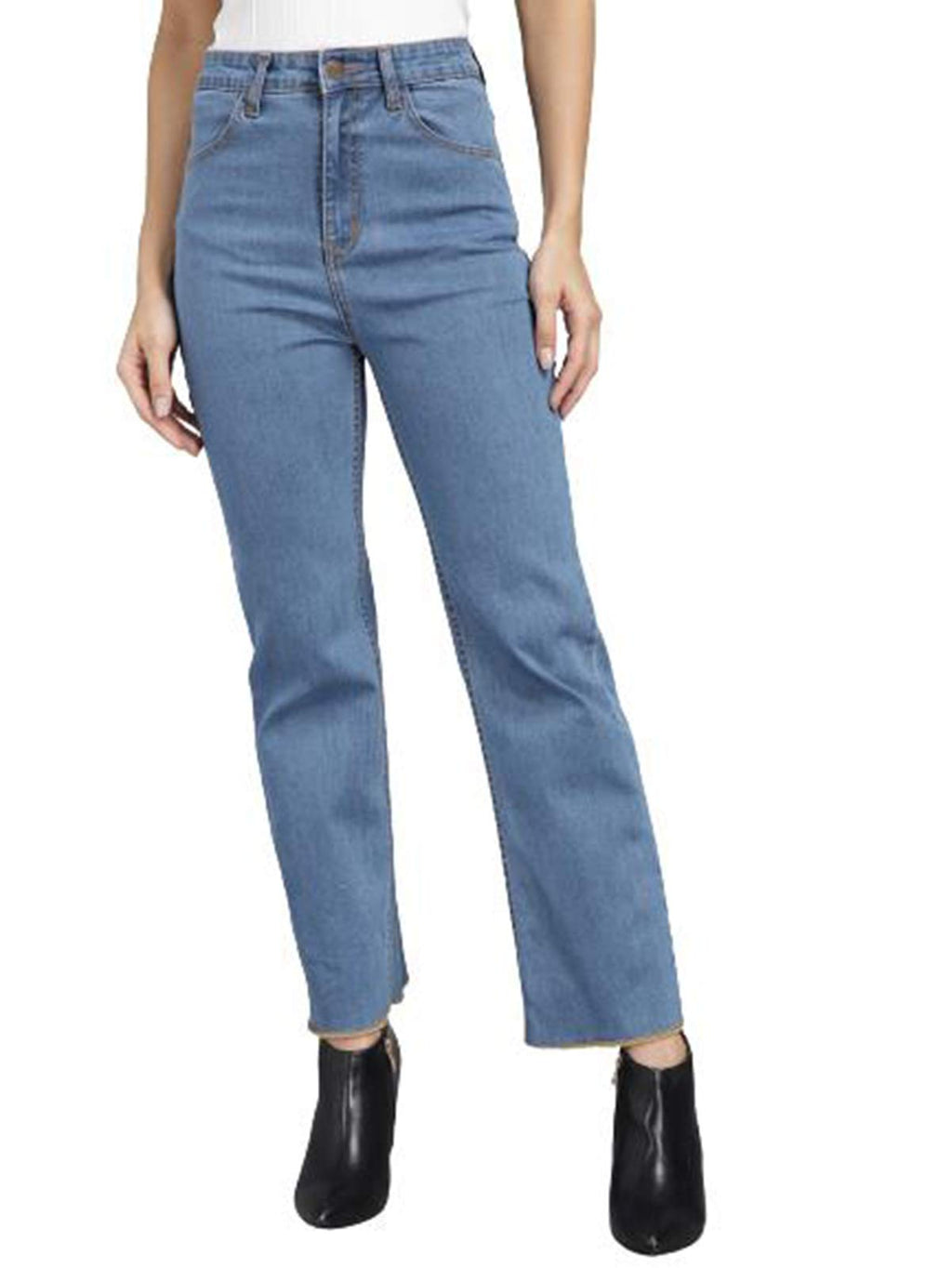 Kotty WomenS High Rise Flared Fit Cotton Lycra Jeans Blue