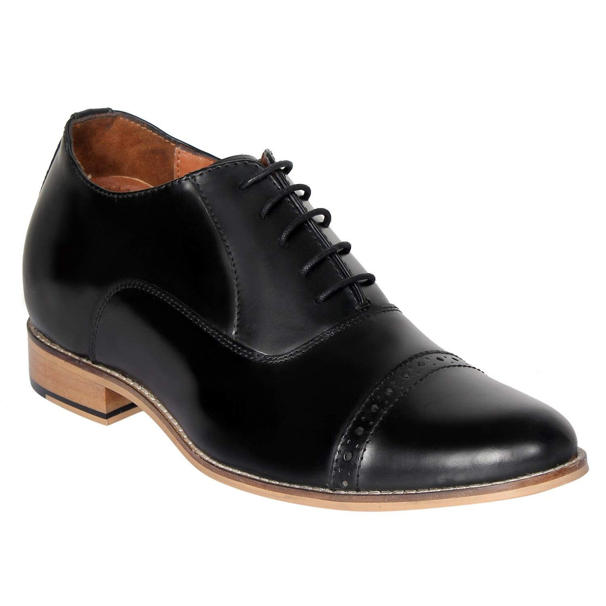 Celby Black Brogue Formal Shoes for Men with Hidden Heel (8) 8