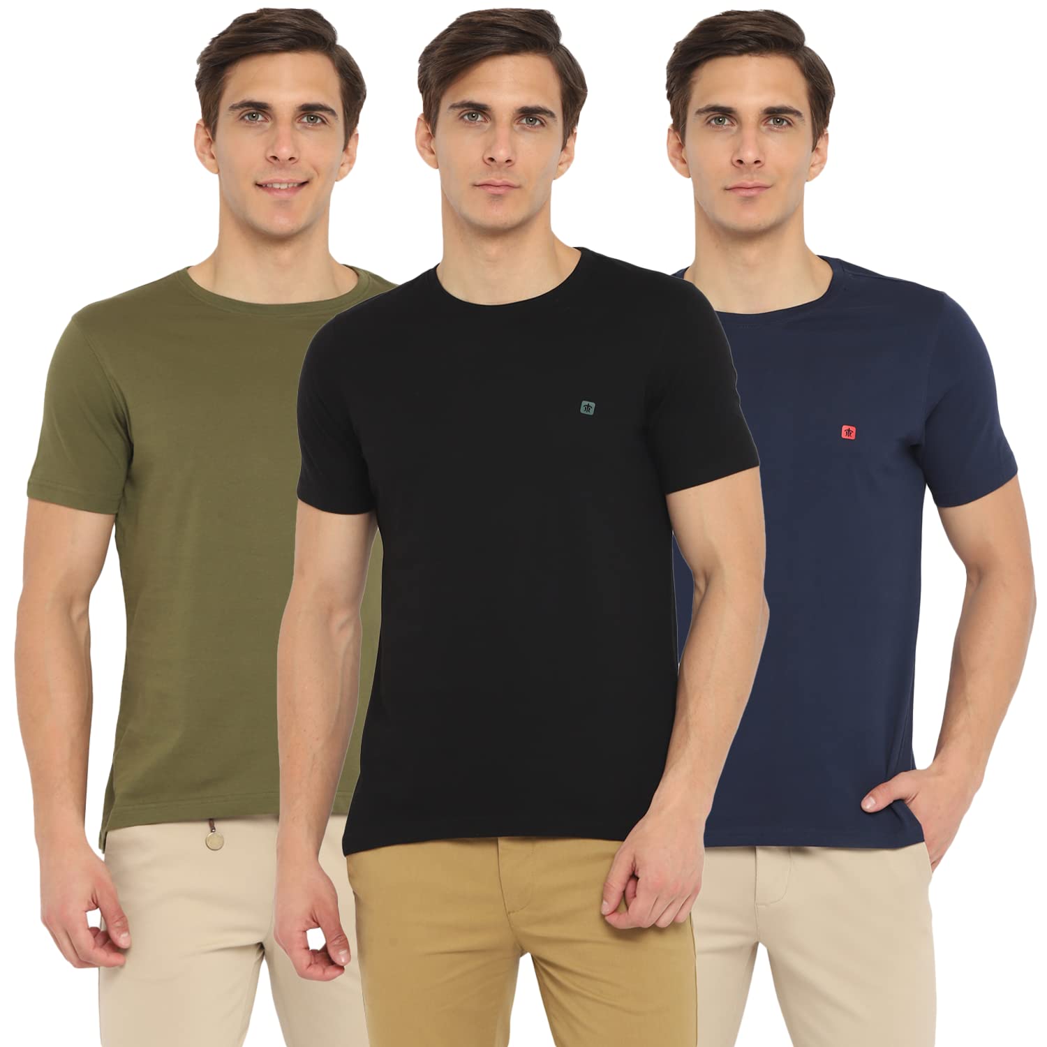 Turtle Men Essentials Assorted Solid Round Neck T-Shirts (Pack of 3)