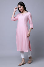 Aurelia Womens Viscose Solid Regular Kurta (23FEA12231-702548_Pink