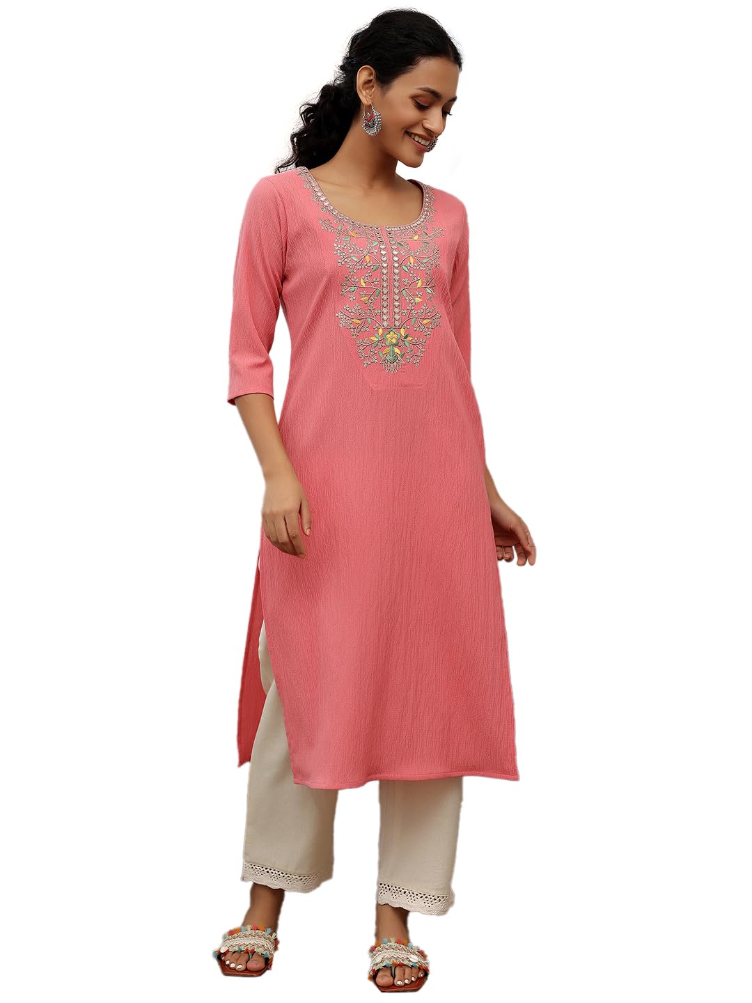 Libas Womens Yoke Design Polyester Straight Kurta For Women