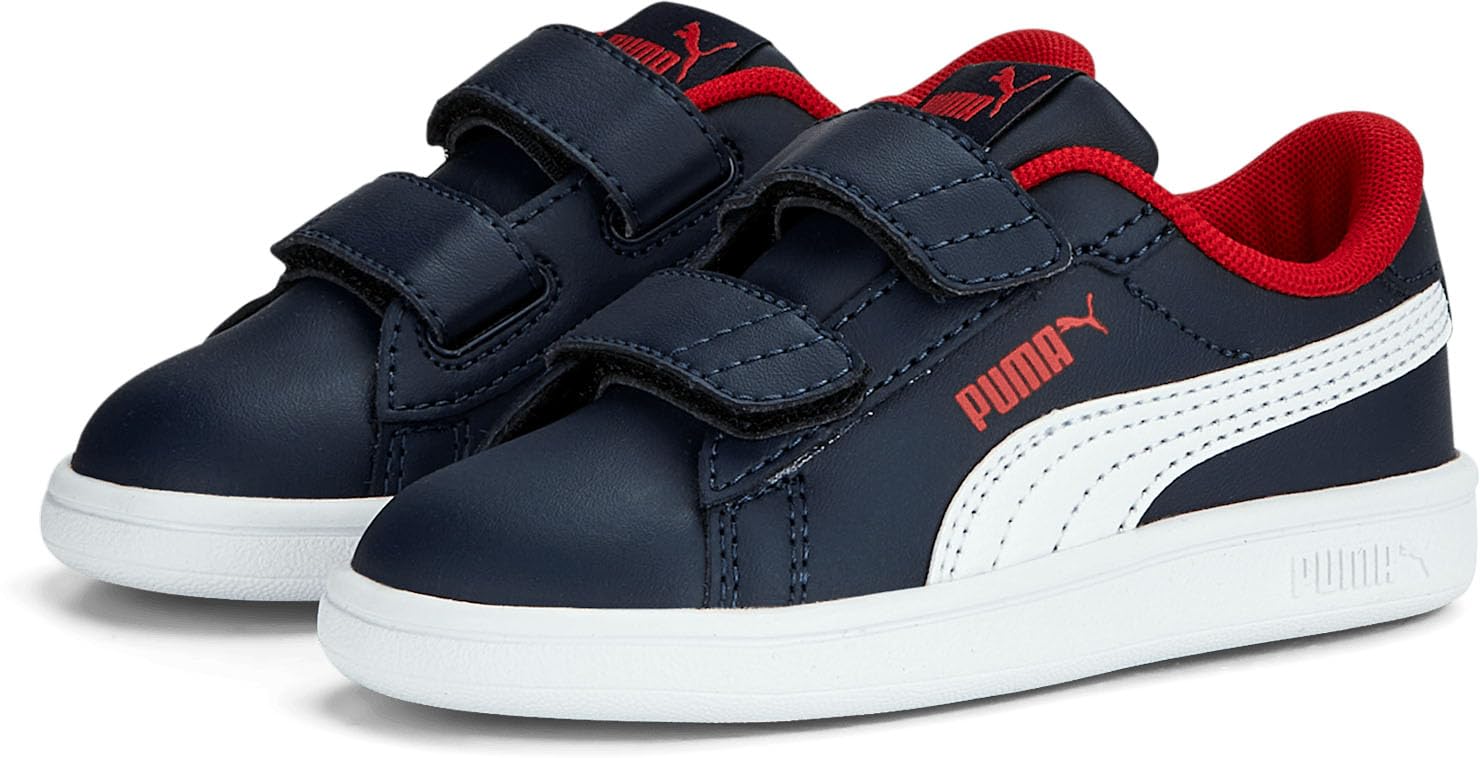 PUMA Kids Smash Hook and Loop Sneaker, Navy White-for All Time Red, 4 US Unisex Toddler