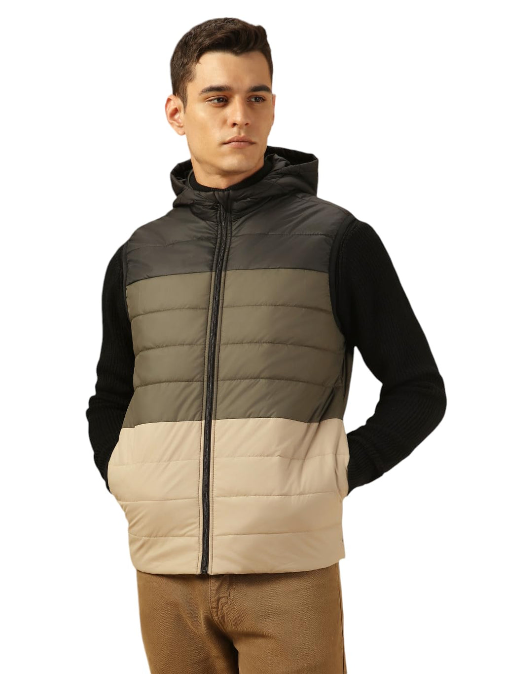 Dennis Lingo Men Regular Fit Ployseter Colorblock Sleeveless Hooded Padded Jackets