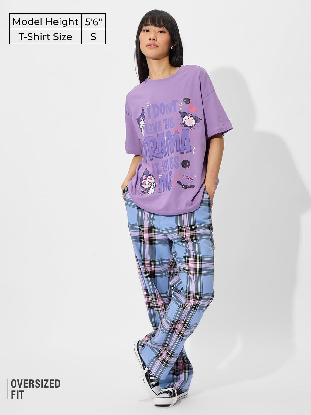 The Souled Store Official Hello Kitty: Drama Queen Women and Girls Short Sleeve Round Neck Printed Cotton Oversized T-Shirts Pur