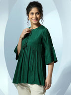 Libas WomenS Viscose Rayon Woven Design A-Line Kurti (26732 Green