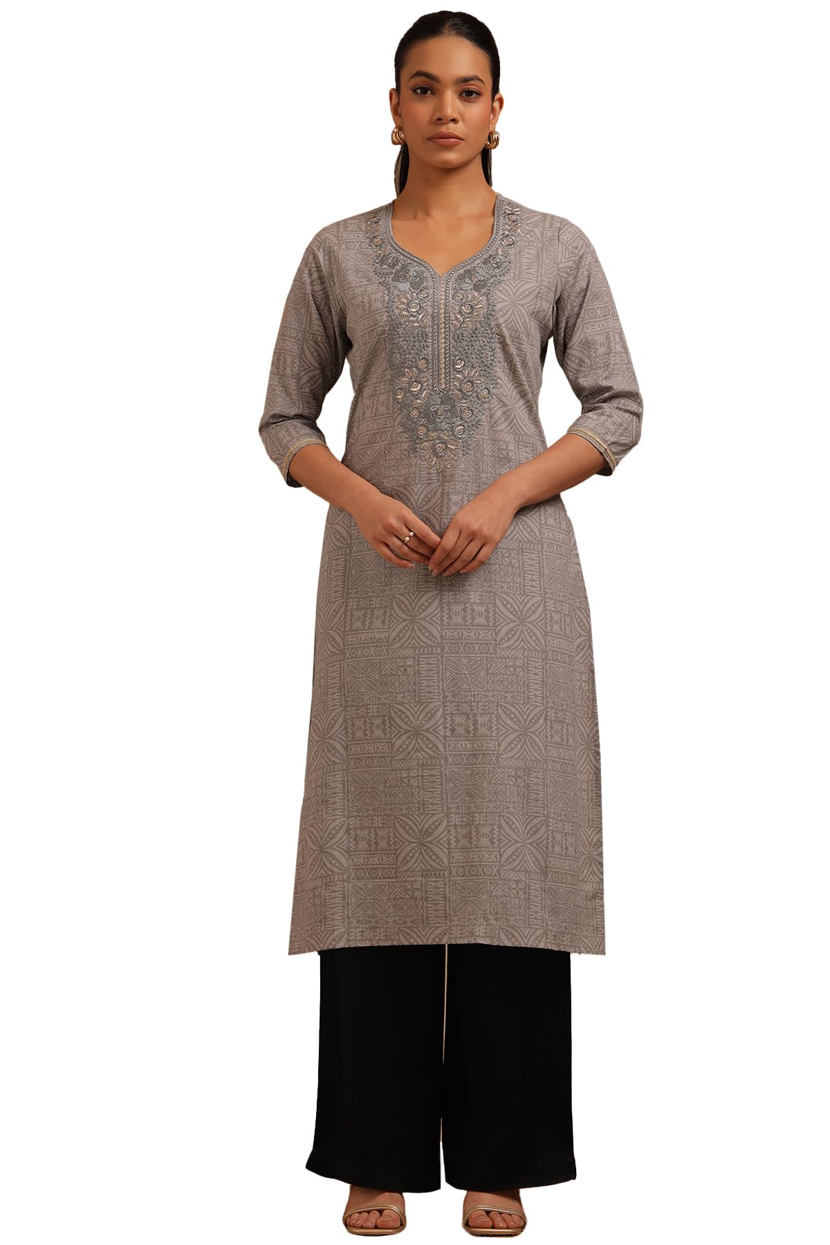 Soch Women Cotton Slub Embroidered Kurta with Zari