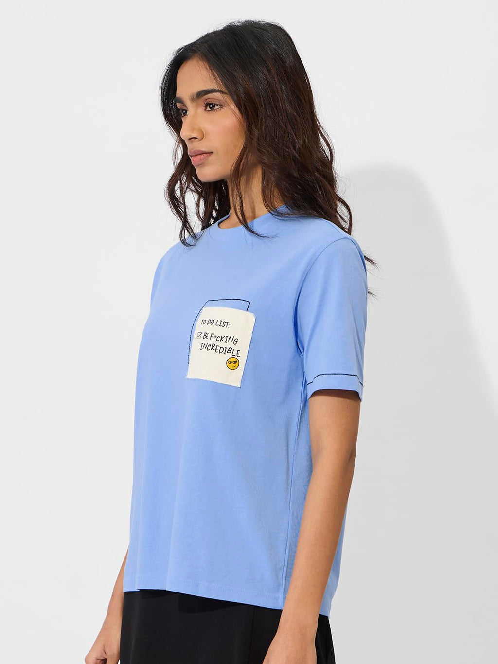 The Souled Store to Do List Cotton Women & Girls Short Sleeve Round Neck Graphic Printed Relaxed Fit T-Shirts Blue
