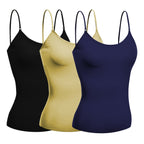 Emmalise Women's Camisole Built in Bra Wireless Fabric Support Short Cami (3Pk Black, Khaki, Navy, Large)