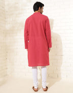 Fabindia MenS Cotton Striped Slim Long Kurta (1038422Pink_Pink