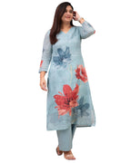 ANNI DESIGNER Womens Rayon Blend Straight Printed Kurta with Pant (Susan Sky_M_Sky Blue_Medium)