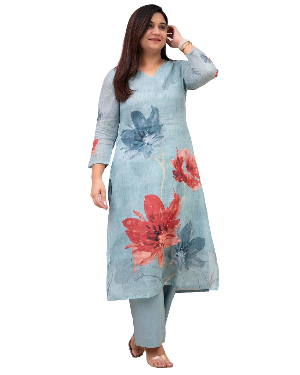 ANNI DESIGNER Womens Rayon Blend Straight Printed Kurta with Pant (Susan Sky_XXL_Sky Blue_XX-Large)