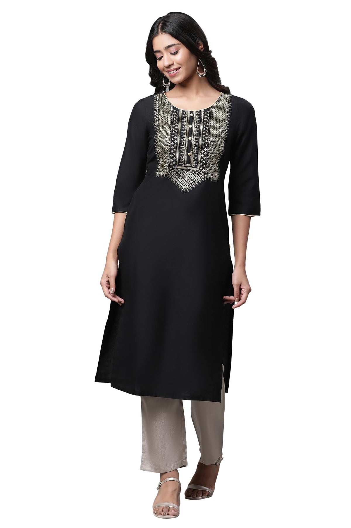 Aurelia Womens Black Solid Solid Viscose Poly Straight Kurta_23AUA14762-704681_XS