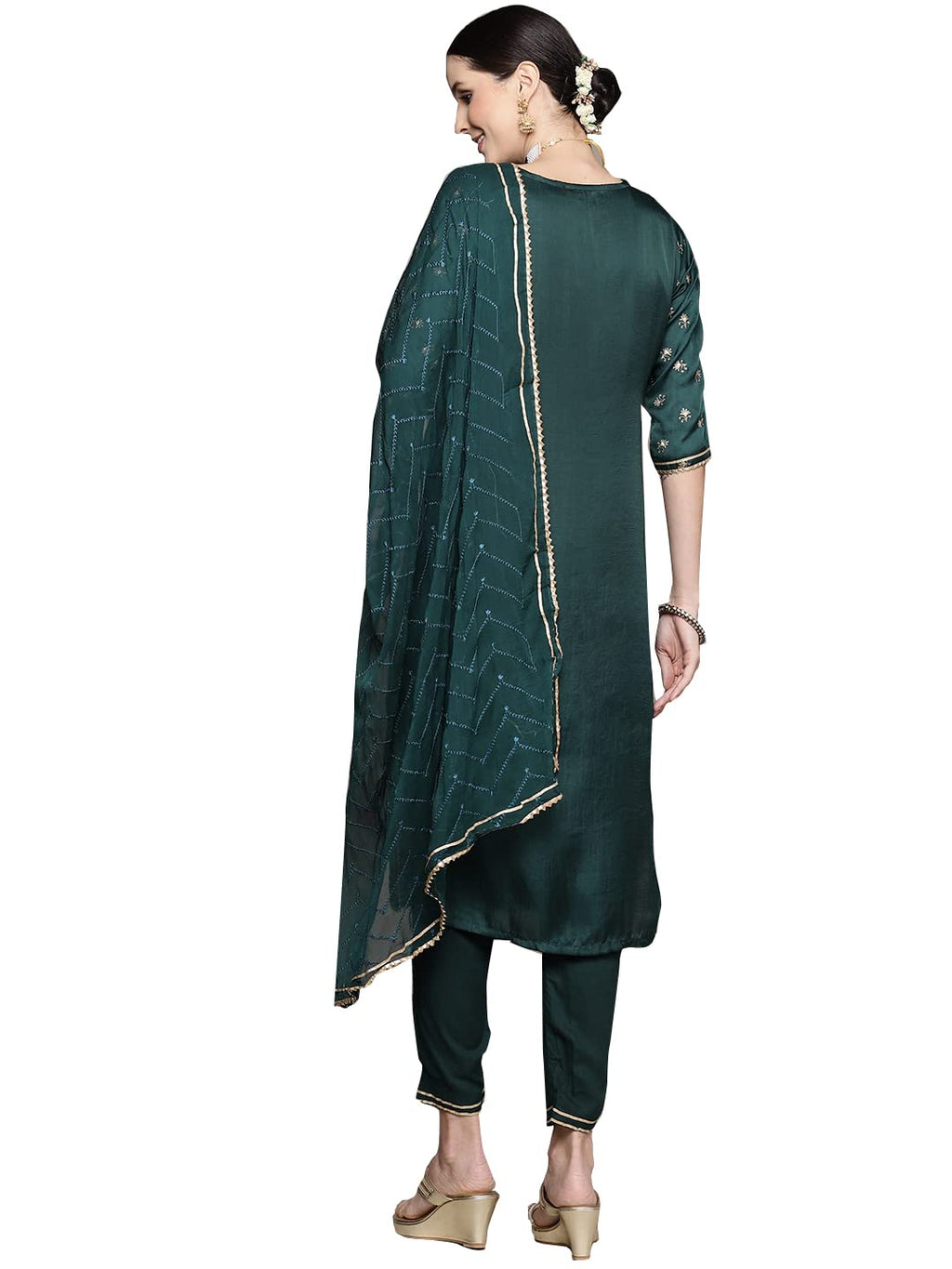 Ishin Silk Blend Women'S Printed Pleated Top, Pant