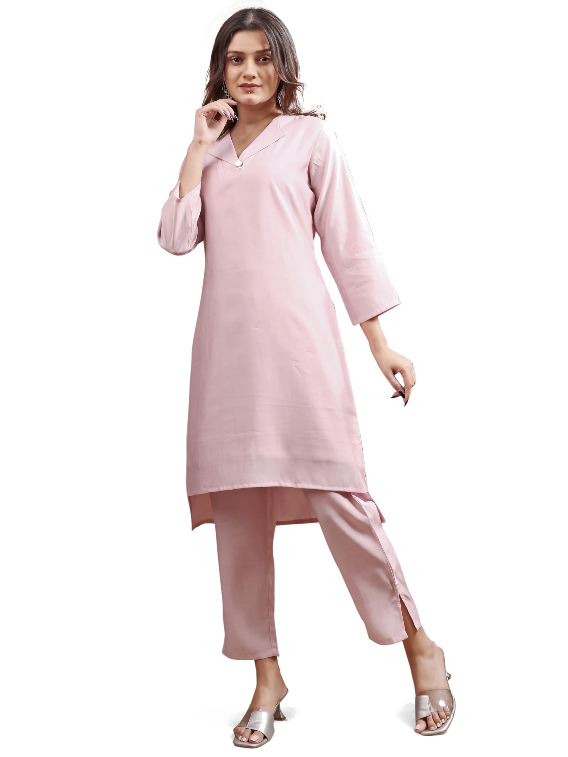 Womanista Women'S Onion Pink Colour Silk Blend Work Wear Coord Set(Co-Ords_9107_Xxl)