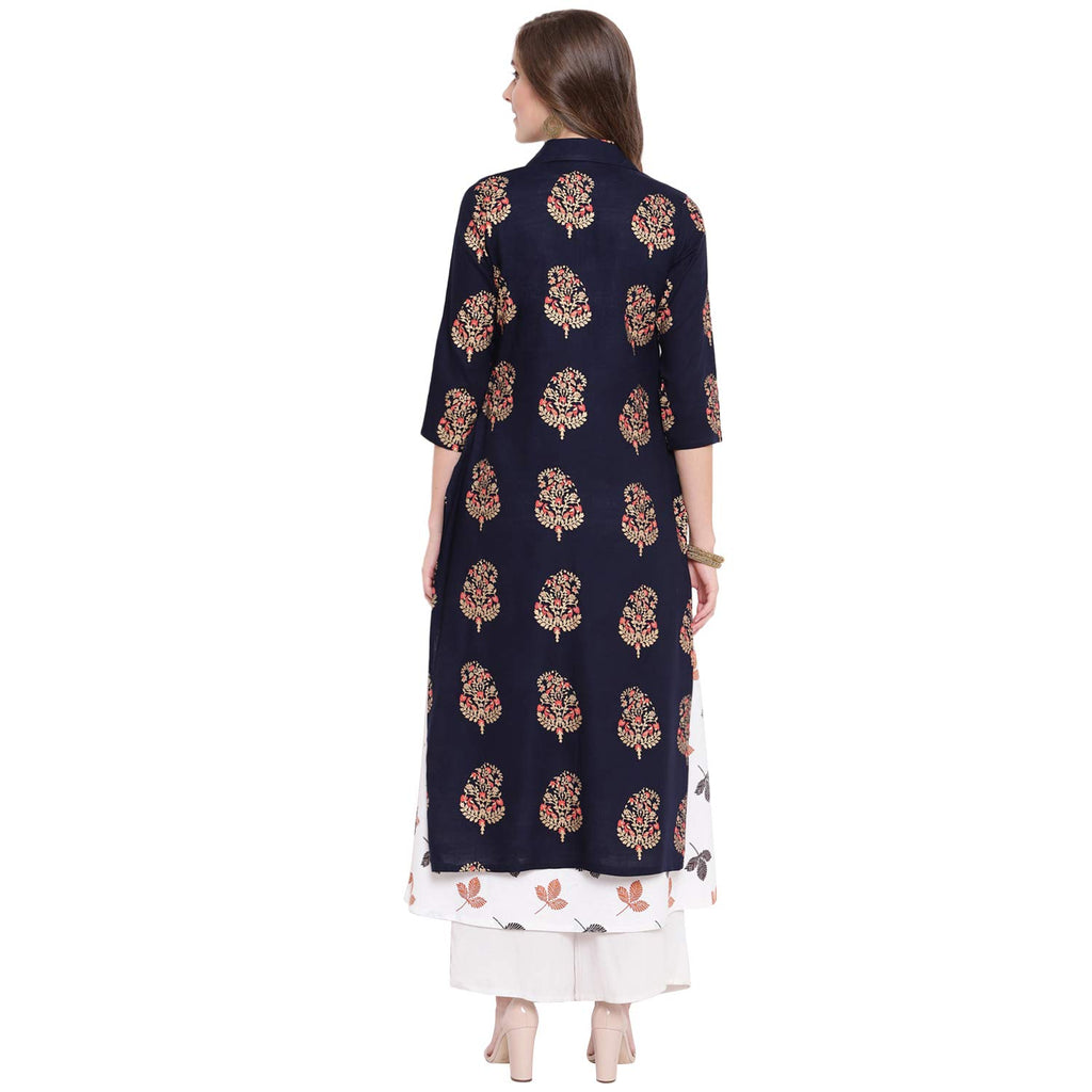 Stylum Women'S Cotton Regular Kurta With Printed Jacket