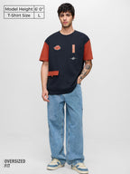 The Souled Store Naruto Shippuden: Uchihas Pride Men and Boys Short Sleeves Round Neck Blue and Red Embroidered Cotton Oversize