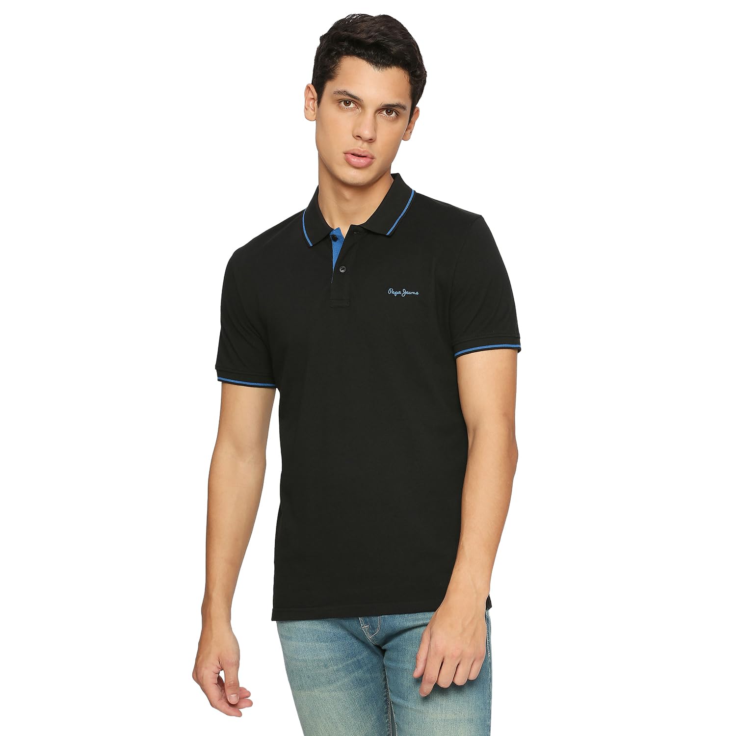 Pepe Jeans Men Cotton Blend Solid Regular Fit T-Shirt (Pm542095_Black,X-Large)