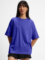JUNEBERRY Pure Cotton Drop Shoulder Oversized Baggy Fit Half Sleeve Plain Solid Round Neck Multicolor T-Shirt for Women & Girls