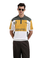 The Indian Garage Co Mens Oversized Fit Colourblocked Half Sleeves Neck Flat Knit Polo T-Shirt