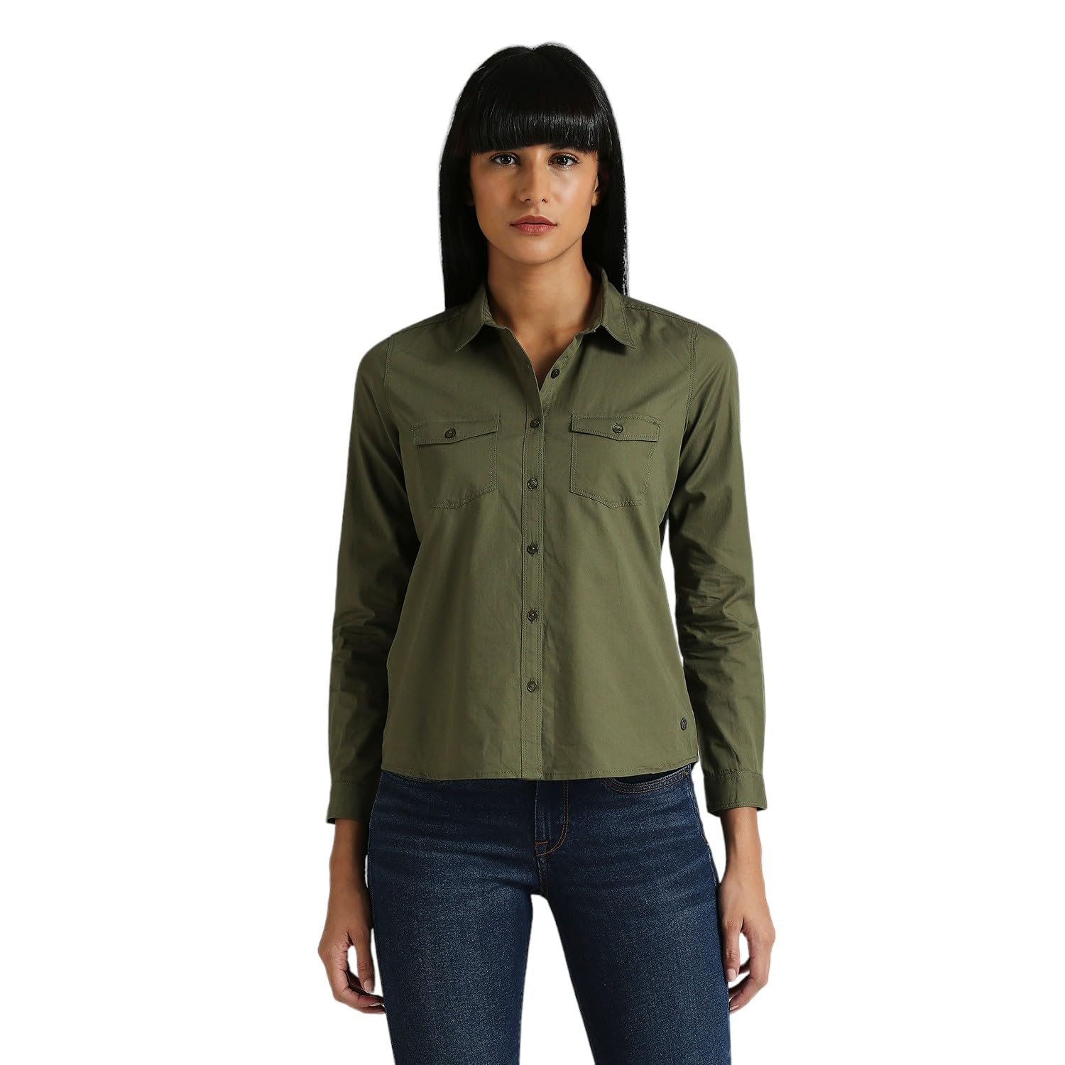 Pepe Jeans WomenS Solid Regular Fit Shirt (Pl304991_Olive Green