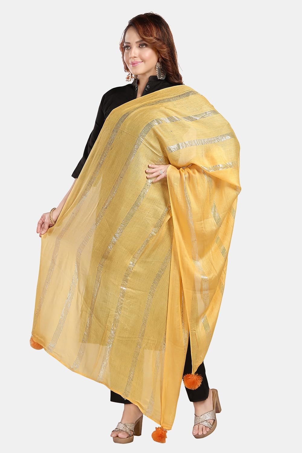 Fabme Shimmer Embellished Soft Cotton Dupatta - Pack Of 2 - Peach, Yellow
