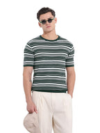 The Indian Garage Co Mens Slim Fit Textured Half Sleeves Crew Neck Flat Knit T-Shirt