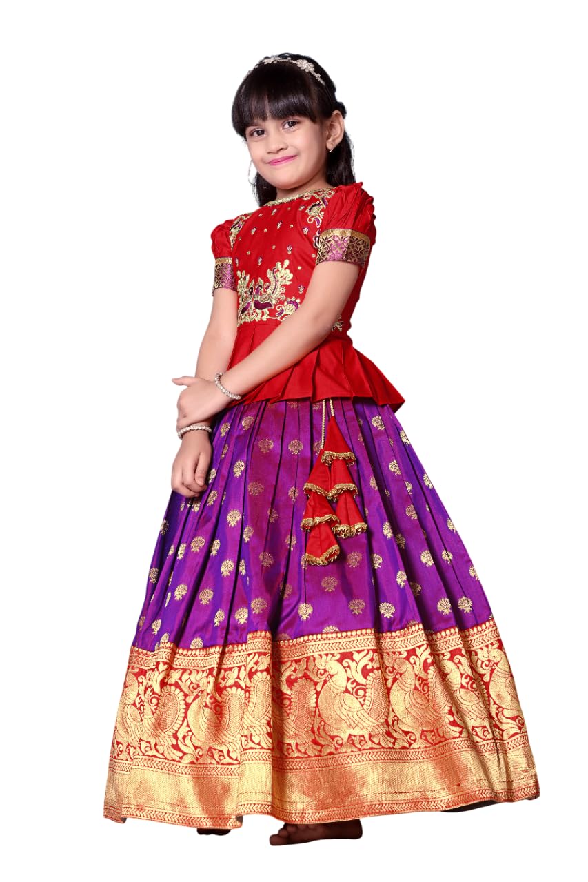 White Button New Latest GirlS Pattu Pavadai Readymade Lehenga Choli For Girls Dress