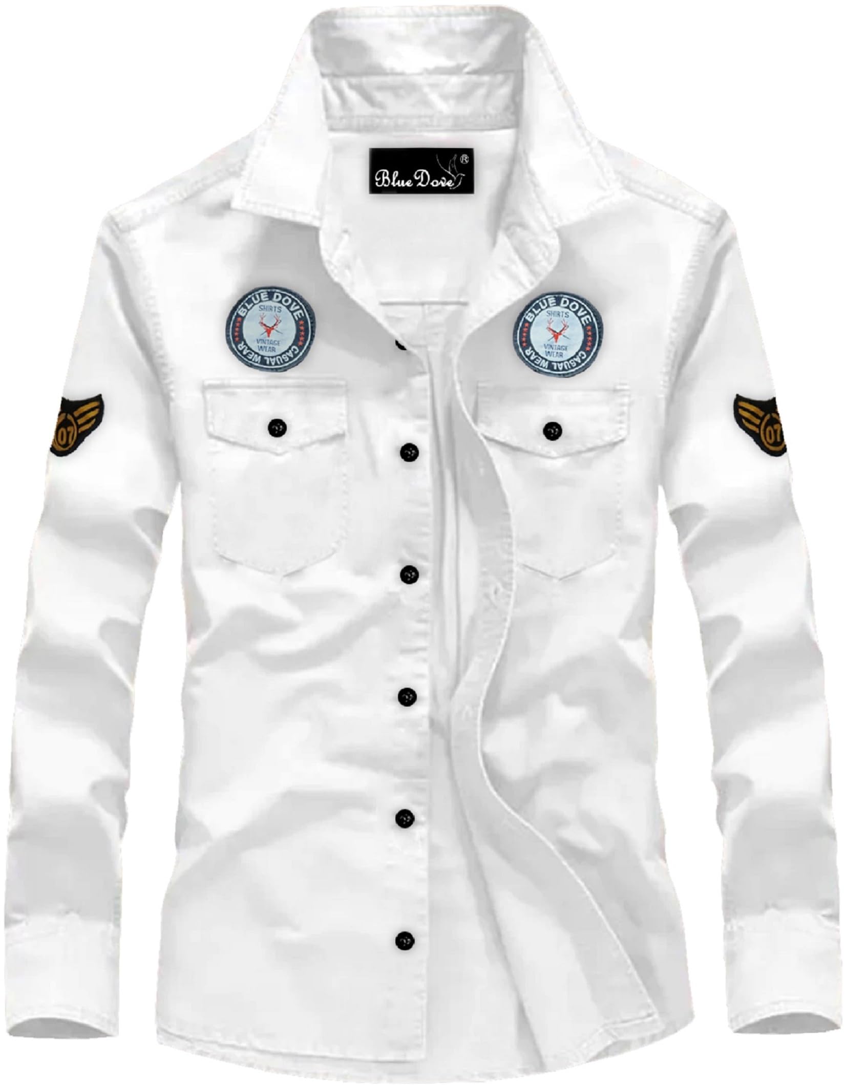 Kadiyu MenS Cotton Blend Shirt With Pockets Full Sleeves Round Collar Neck Botton Down Closure Solid Pattern Relaxed Fit And St
