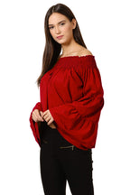 OOMPH! Off Shoulder Tops for Women, Red - mt225