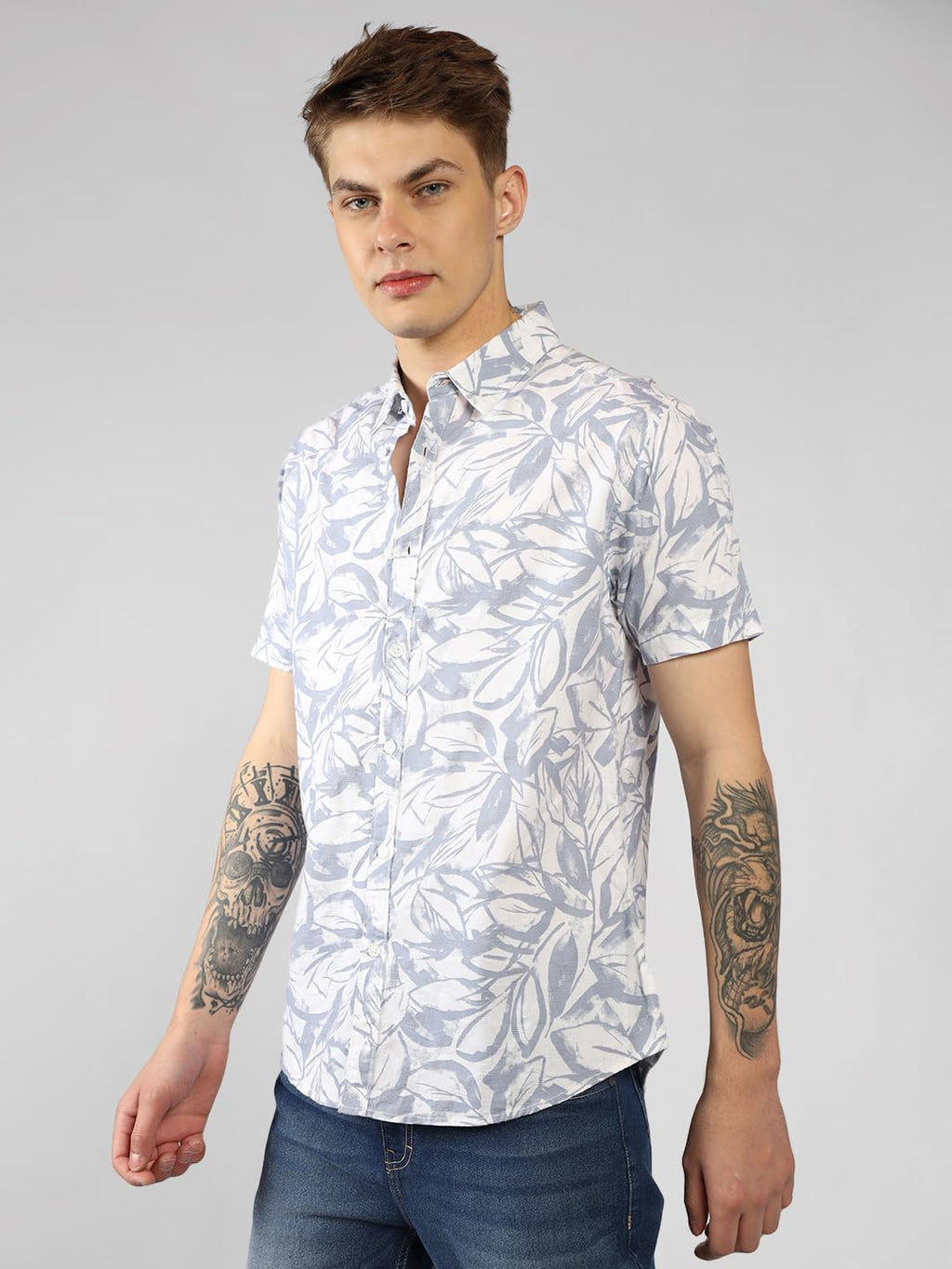 Dennis Lingo MenS| Blue| Half Sleeve| Spread Collar| Printed| Regular Fit| Casual Shirt