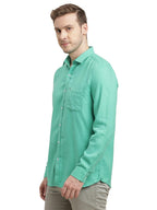 Turtle Men 100% Cotton Slim Fit Turquoise Solid Full Sleeve Casual Shirt