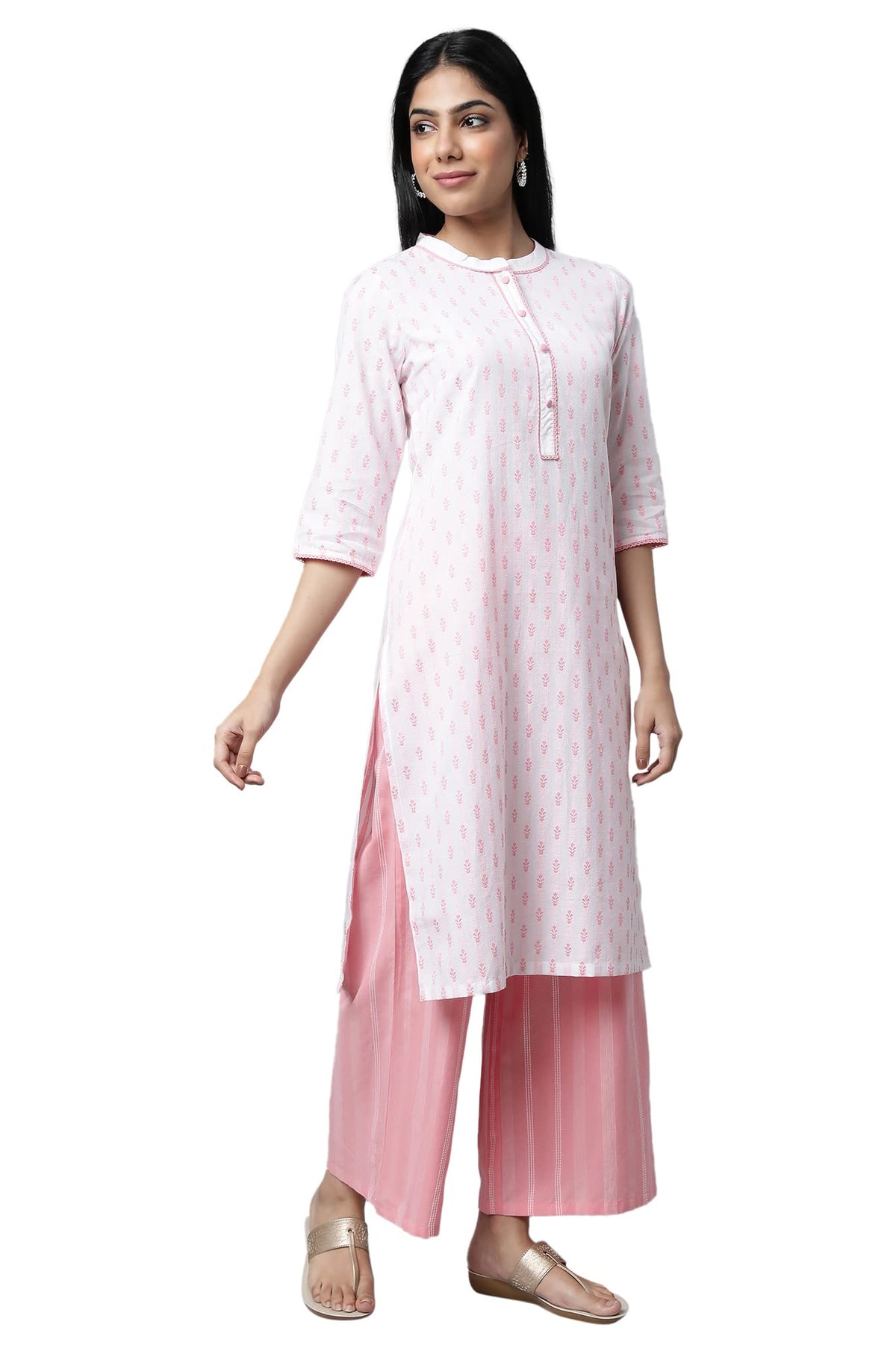 Aurelia WomenS Cotton Floral Kurta & Palazzo & Dupatta (23Feas14318-701989_Pink