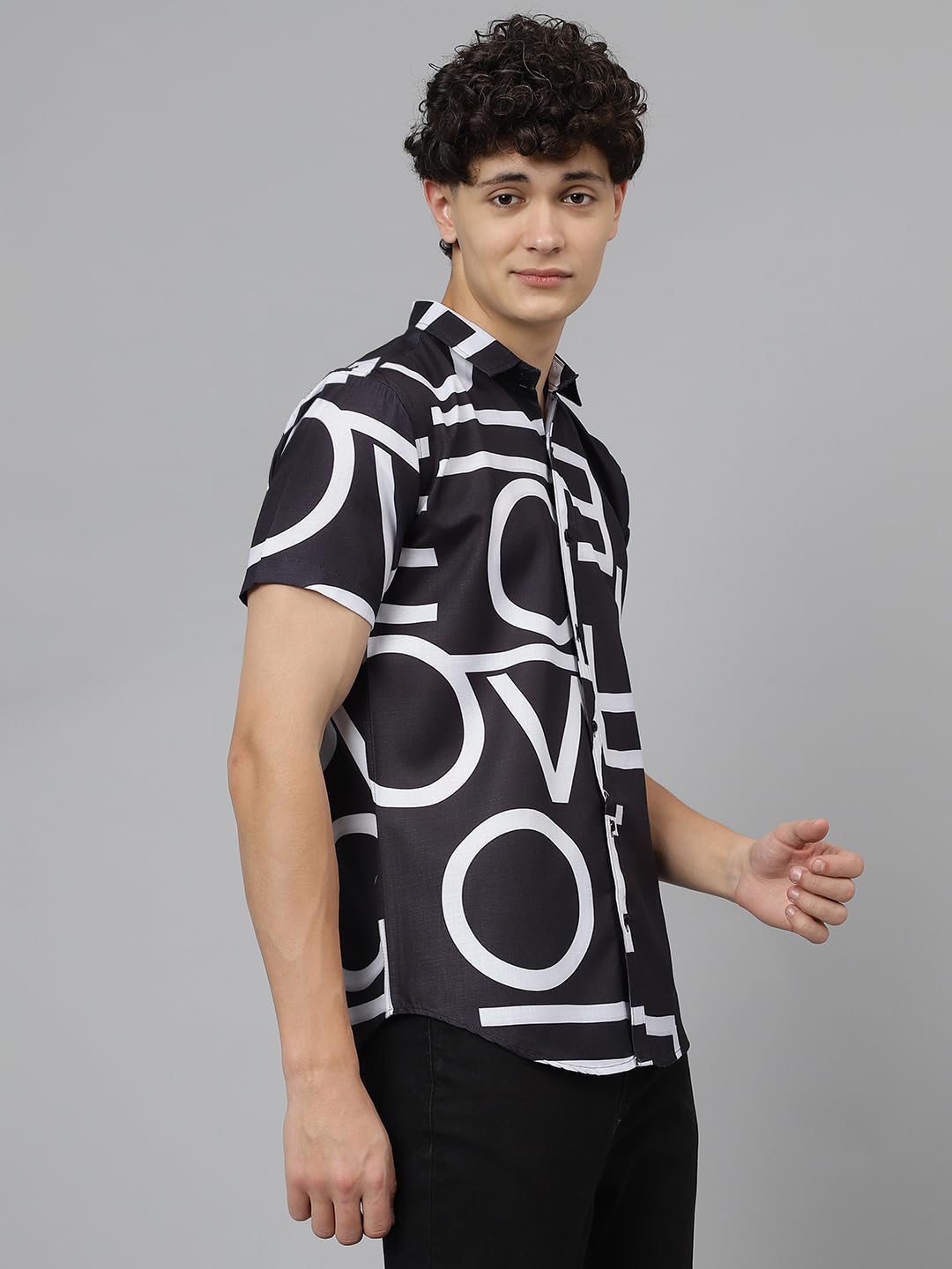 Lookmark MenS Black Letter Graphic Patched Pocket Shirt Without Tee||Black Coloured Printed Shirt For Men||Az-Lm-P1-Printed Shi