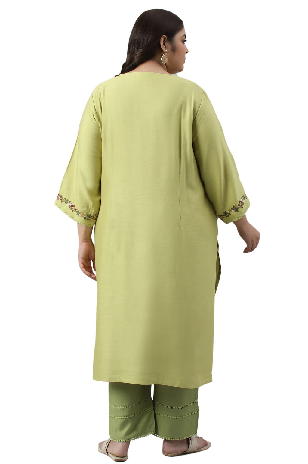 W For Woman Green Fusion Plus Size Embroidered Kurta