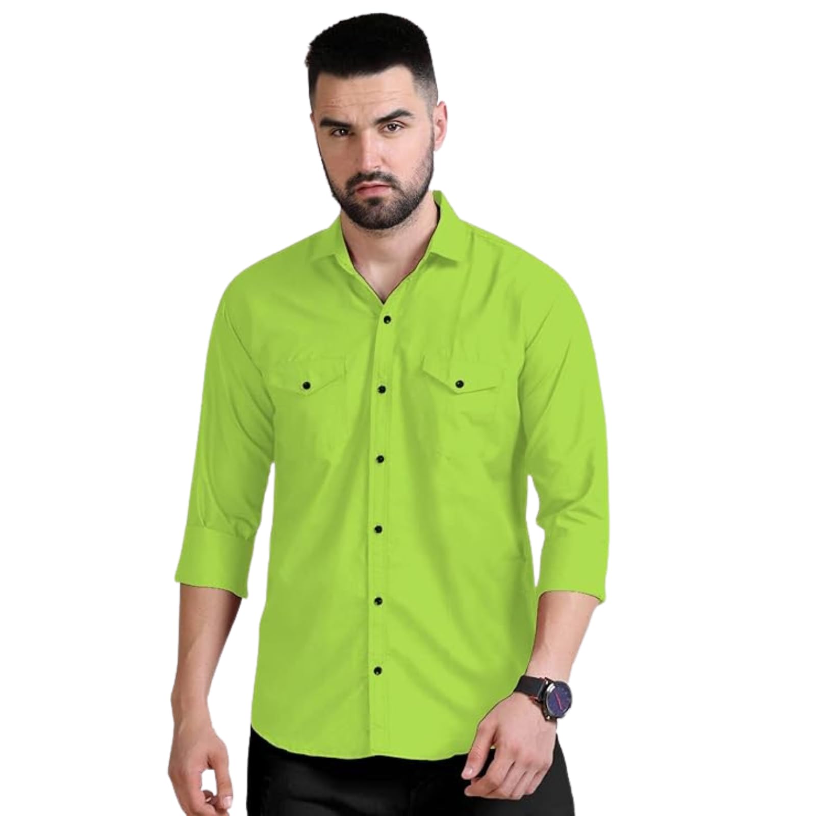 Rebelify MenS Double Pocket Shirt  Classic Casual Cotton Blend With Adjustable Cuffs Pista