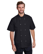 Unisex Studded Front Short-Sleeve chefs Jacket - BLAcK - 2XL(D0102H7MFET)