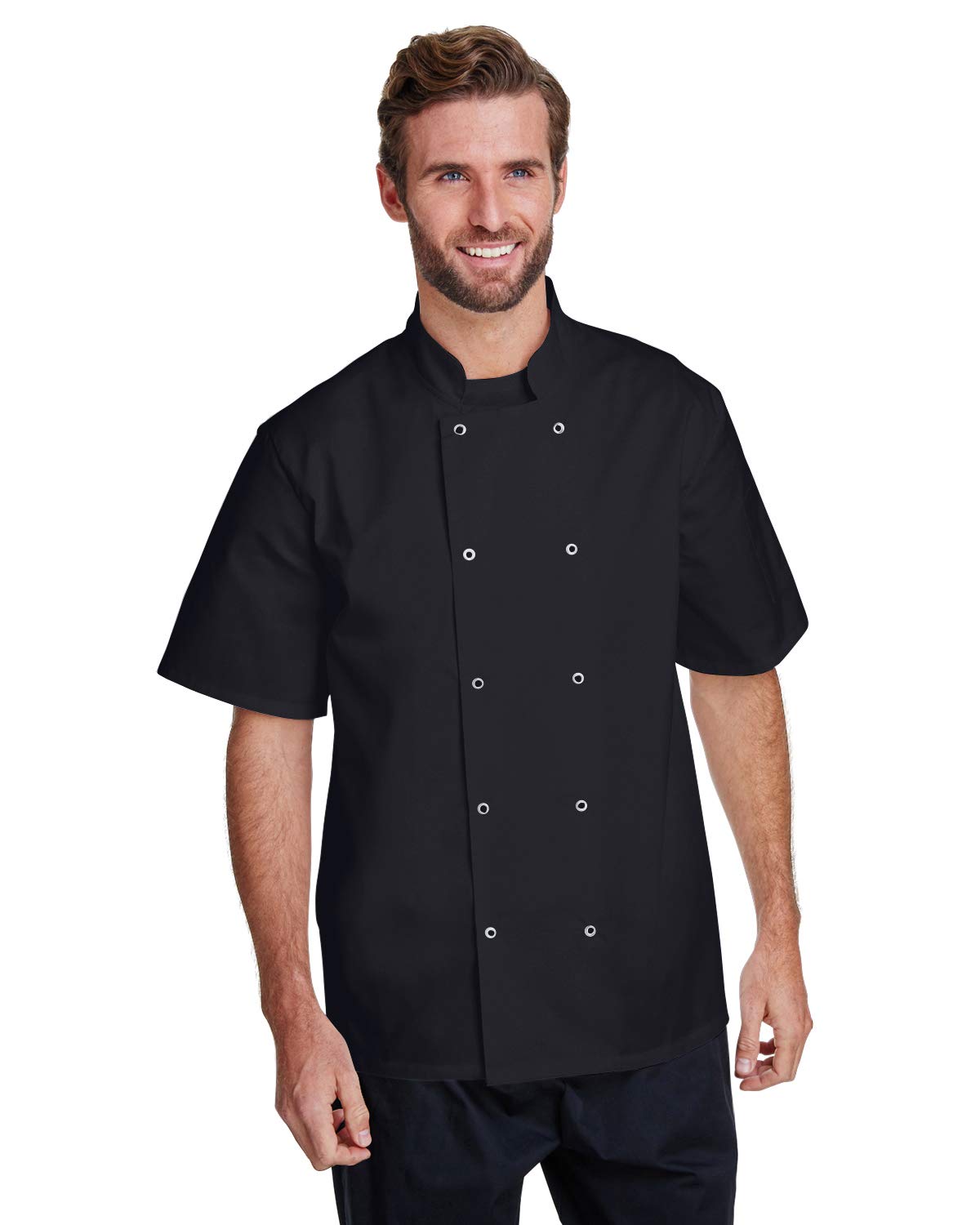 Unisex Studded Front Short-Sleeve chefs Jacket - BLAcK - 2XL(D0102H7MFET)