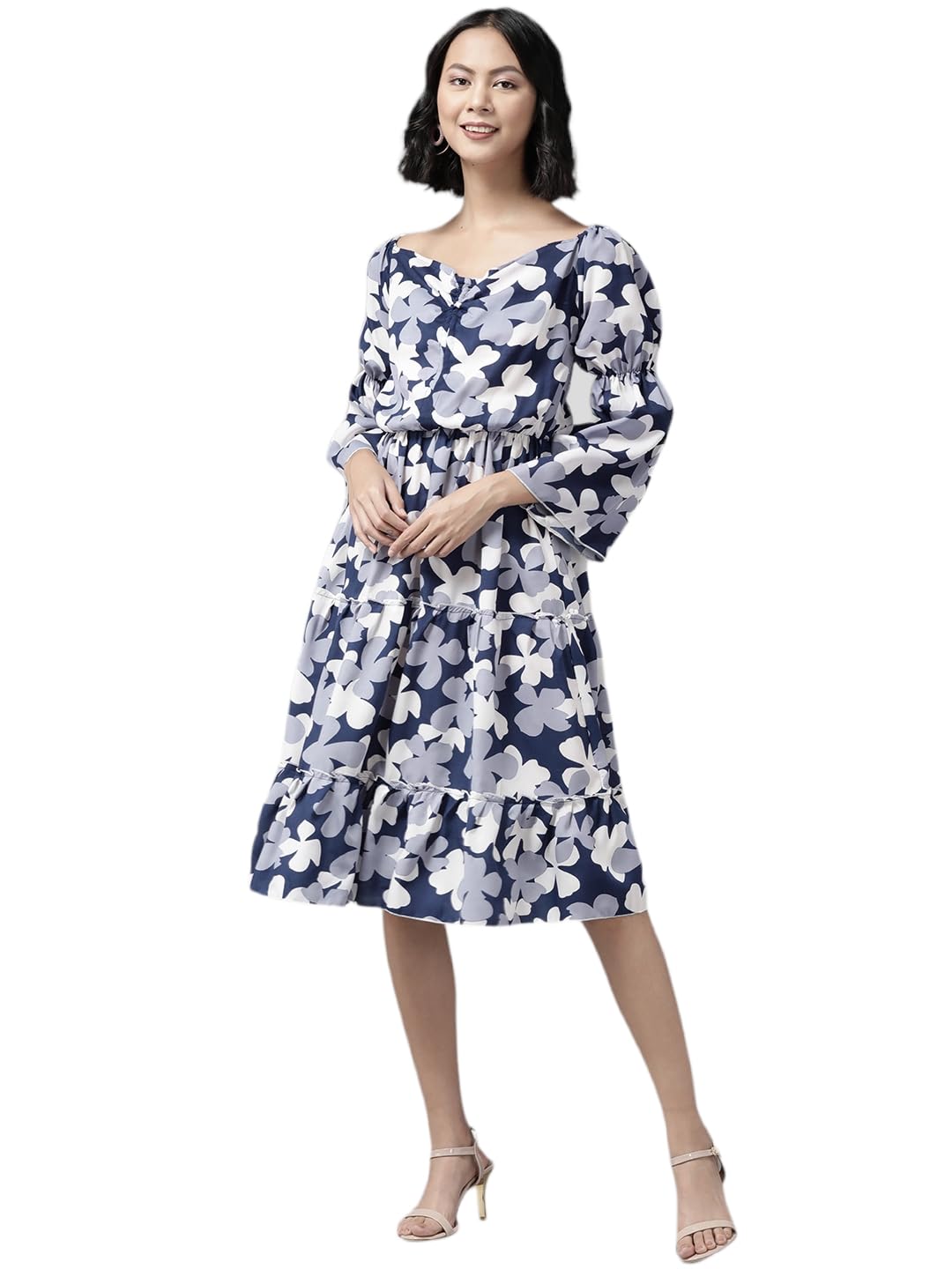 Aarika Womens Blue Color Cotton Blend Floral Print Middi (JLY_MD_W_2728_Blue_M)