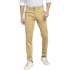 Turtle Men Cotton Stretch Striped Narrow Fit Beige Casual Trouser