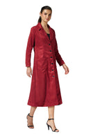 Miss Chase Womens V-Neck Full Sleeves Patched Pocketed Button Down Longline Winter Wear Jacket (MCAW25JKT99-70-287-03, Dark Red