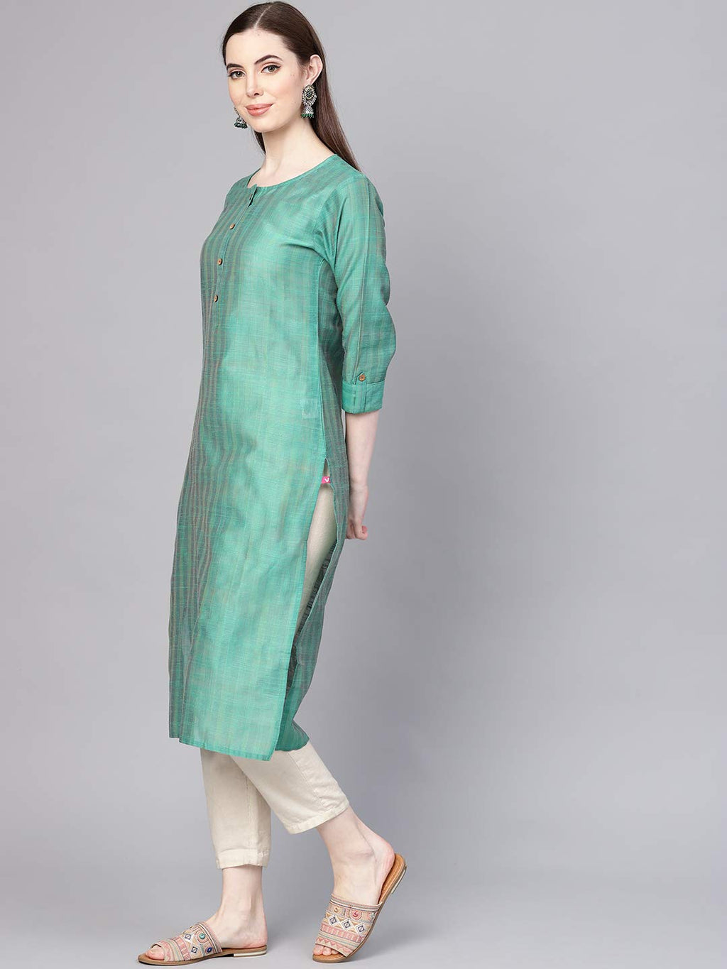 Varanga Women'S Silk Solid Regular Kurta Green