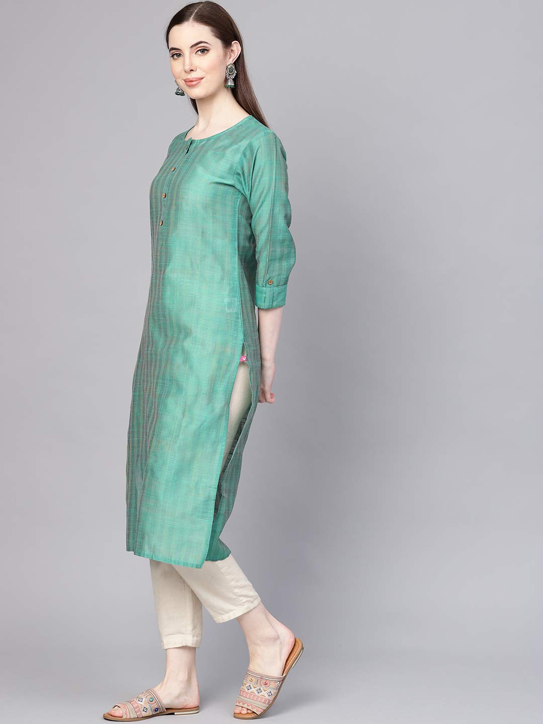 Varanga Women'S Silk Solid Regular Kurta Green