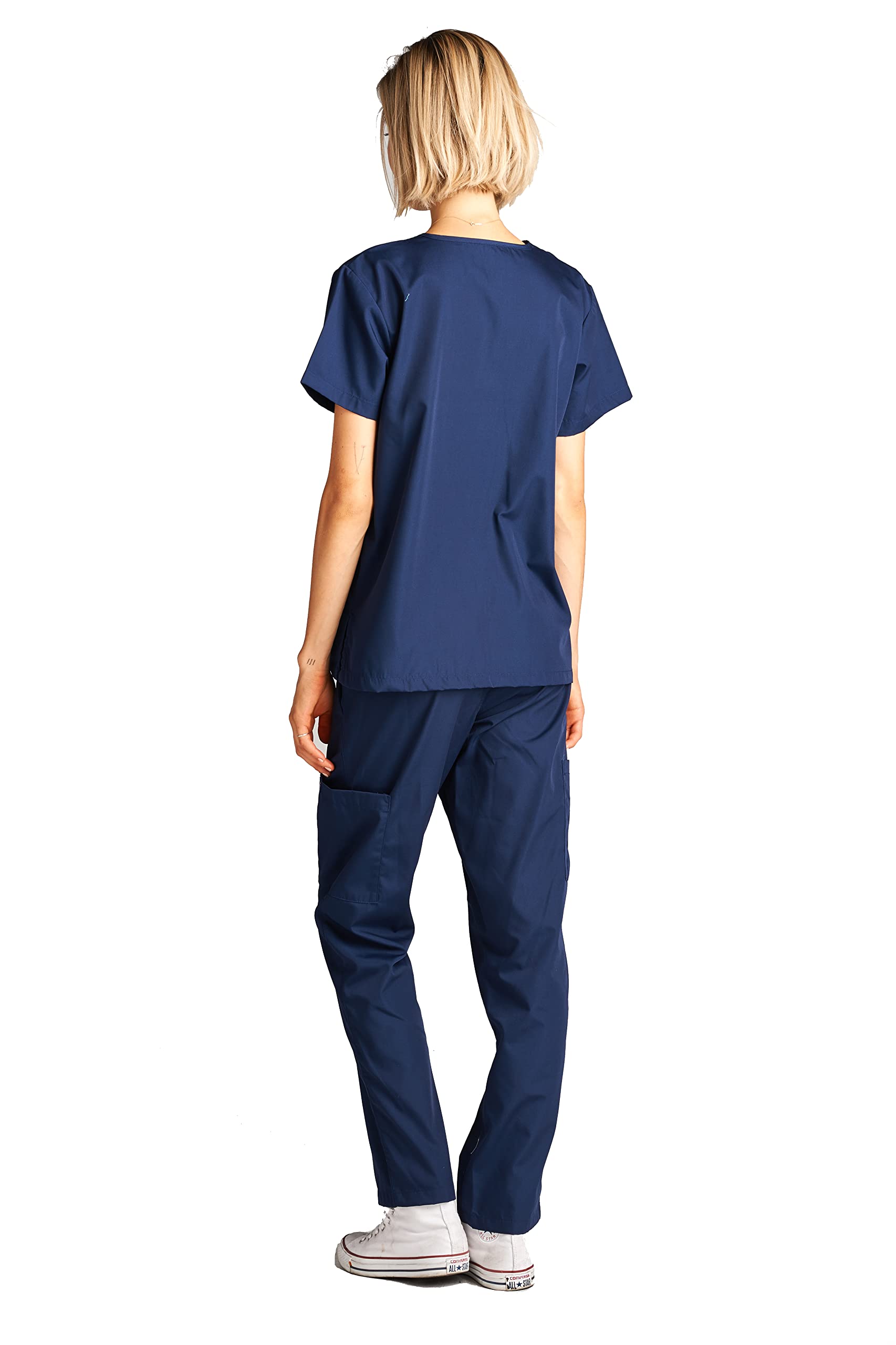 Dagacci Medical Uniform Woman and Man Scrub Set Unisex Medical Scrub Top and Pant, Navy, L