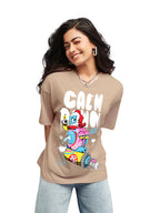Bewakoof Women Cotton Graphic Print Oversized Fit T-Shirt_625585_Brown_M