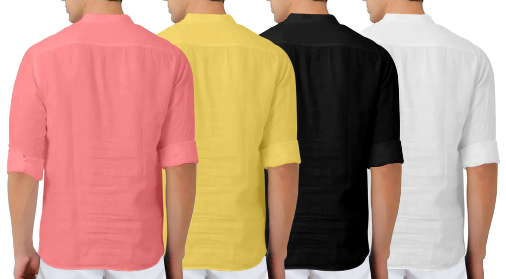 Zombom MenS Cotton Polyester Blend Solid Full Sleeve Regular Fit Kurta Shirt, Multicolor, Xxl, Combo Set Of 4