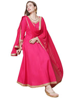 ANNI DESIGNER Womens Rayon Blend Anarkali Solid Kurta with Pant & Dupatta (Shyam Pink_XL_Pink_X-Large)