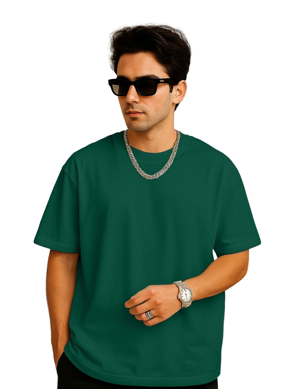 Veirdo Men's Oversized Baggy Fit Drop Shoulder Short Sleeve Round Neck Solid 100% Cotton T-Shirt