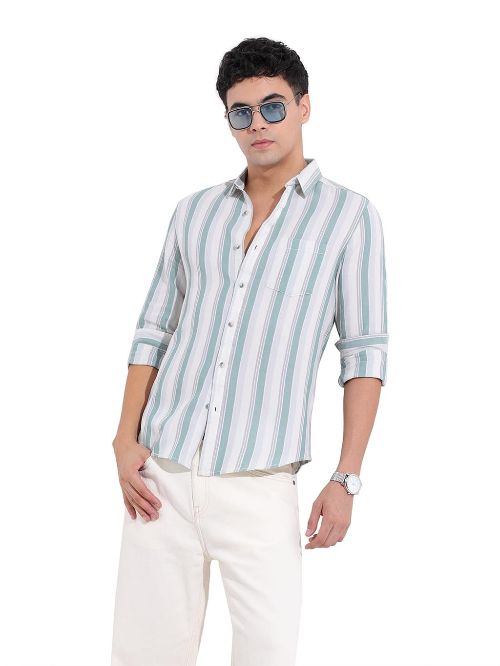 The Indian Garage Co Mens Slim Fit Striped Cutaway Collar Long Sleeves Shirt