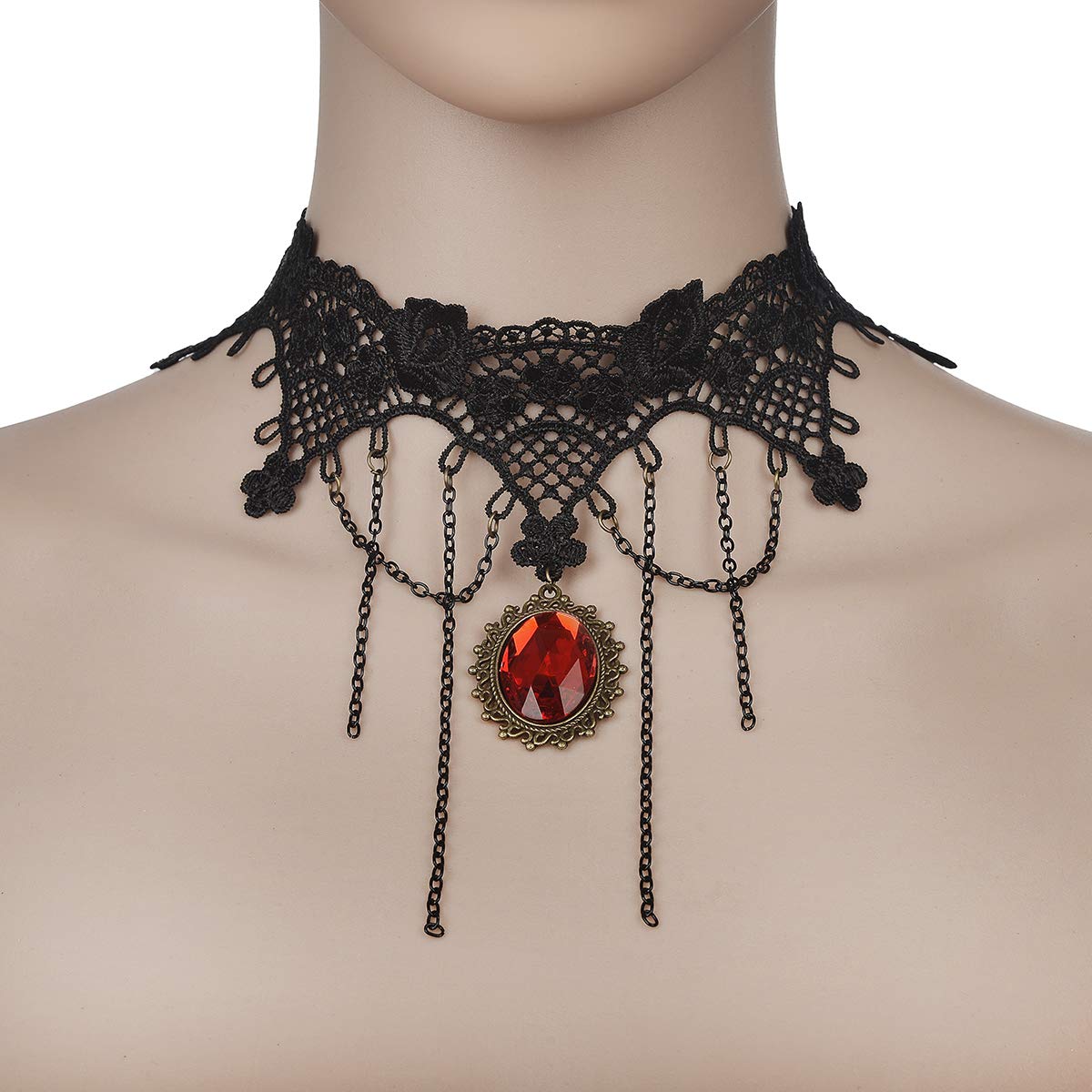 iWenSheng Halloween Costumes Jewelry for Women - Steampunk Black Lace Choker Necklace Gothic Jewelry Accessories, Vampire Choker